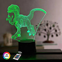 3D нічник "Велецираптор 3" (ВОЛІЧНЕ ЗОБРАЖЕННЯ) + пульт ДК + мережевий адаптер + батарейки (3ААА)  3DTOYSLAMP