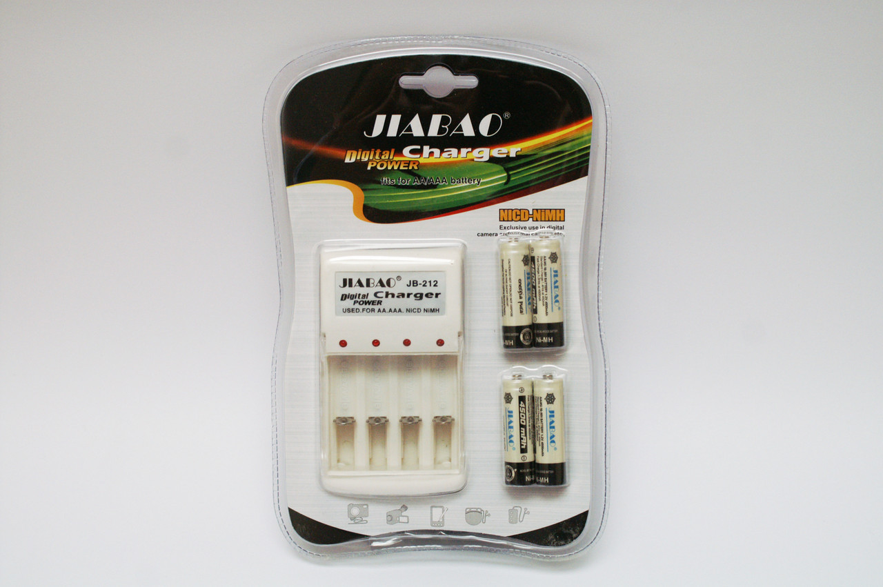 Зарядний пристрій JIABAO JB-212 + акумулятори 4шт 2500mAh ААА минипальчик, фото 1