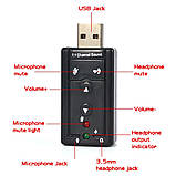 Звукова Карта USB Віртуальний 7.1 каналу Адаптер, фото 3