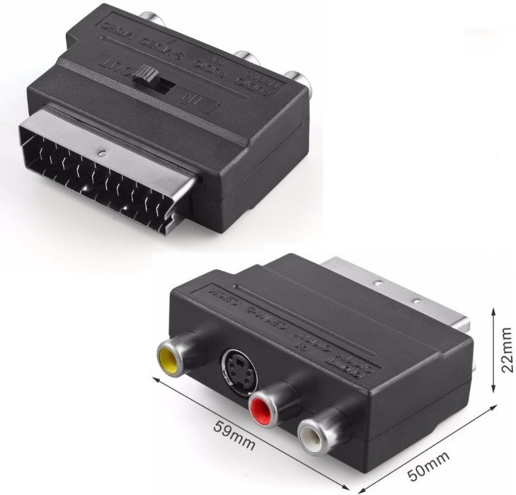 Перехідник SH3007 Scart на 3 RCA, S-Video AV з Перемикачем