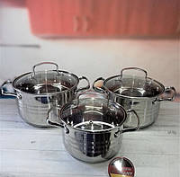Набор кастрюль из нержавеющей стали с толстым дном Edenberg EB-4071 Набор кухонной посуды 6 предметов
