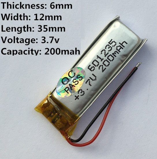 Батарея 200mah 3.7 V 601235 Літій-Полімерний Акумулятор для Bluetooth Гарнітури