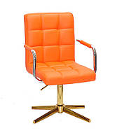 Крісло Augusto-Arm GD-Modern Base жовтогарячий 1012 шкірозамінників, на золотій хрестовині, фото 6