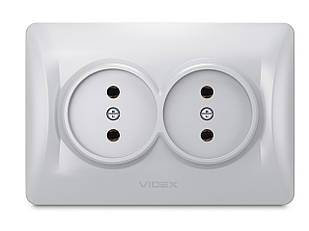 VIDEX BINERA Розетка подвійна срібний шовк