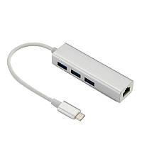 USB 3.1 Type-C - RJ45 Ethernet LAN адаптер + хаб 3x USB 2.0