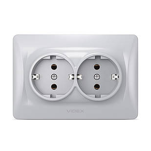 VIDEX BINERA Розетка подвійна із заземленням срібний шовк