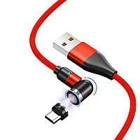 Магнитный кабель для зарядки и передачи данных Topk AM66 поворотный microUSB Red