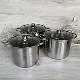 Набір великих каструль із неіржавкої сталі з товстим дном 17/20/23 л Edenberg EB-516 Набір кухонного посуду, фото 2