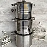 Набір великих каструль із неіржавкої сталі 9.0/11.2/13.5 л Edenberg EB-522 Набір каструль із товстим дном, фото 3