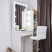 Білий стіл для макіяжу з одним ящиком і підсвіткою дзеркала