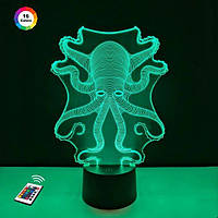 3D-нічник "Вісьминіг" (УВАЧНЕ ЗОБРАЖЕННЯ) + пульт ДК + мережевий адаптер + батарейки (3ААА)  3DTOYSLAMP