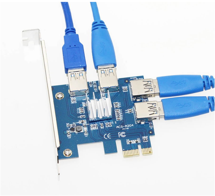 Плата розширення для райзерів відеокарта PCI-E 1x на 4х порту трійник розширювач райзерів