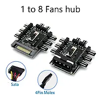 Перехідник з MOLEX/SATA на 8 кулерів 3 pin hub кулер fan