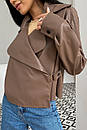 Молодіжна оригінальна куртка косуха з екошкіри на запах колір мокко 42 44 46 48 розміри, фото 4