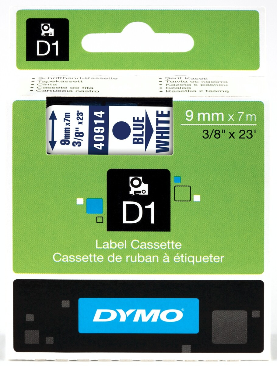 Картридж D1 DYMO 9 мм х 7 м білий пластик/синій шрифт 40914/S0720690