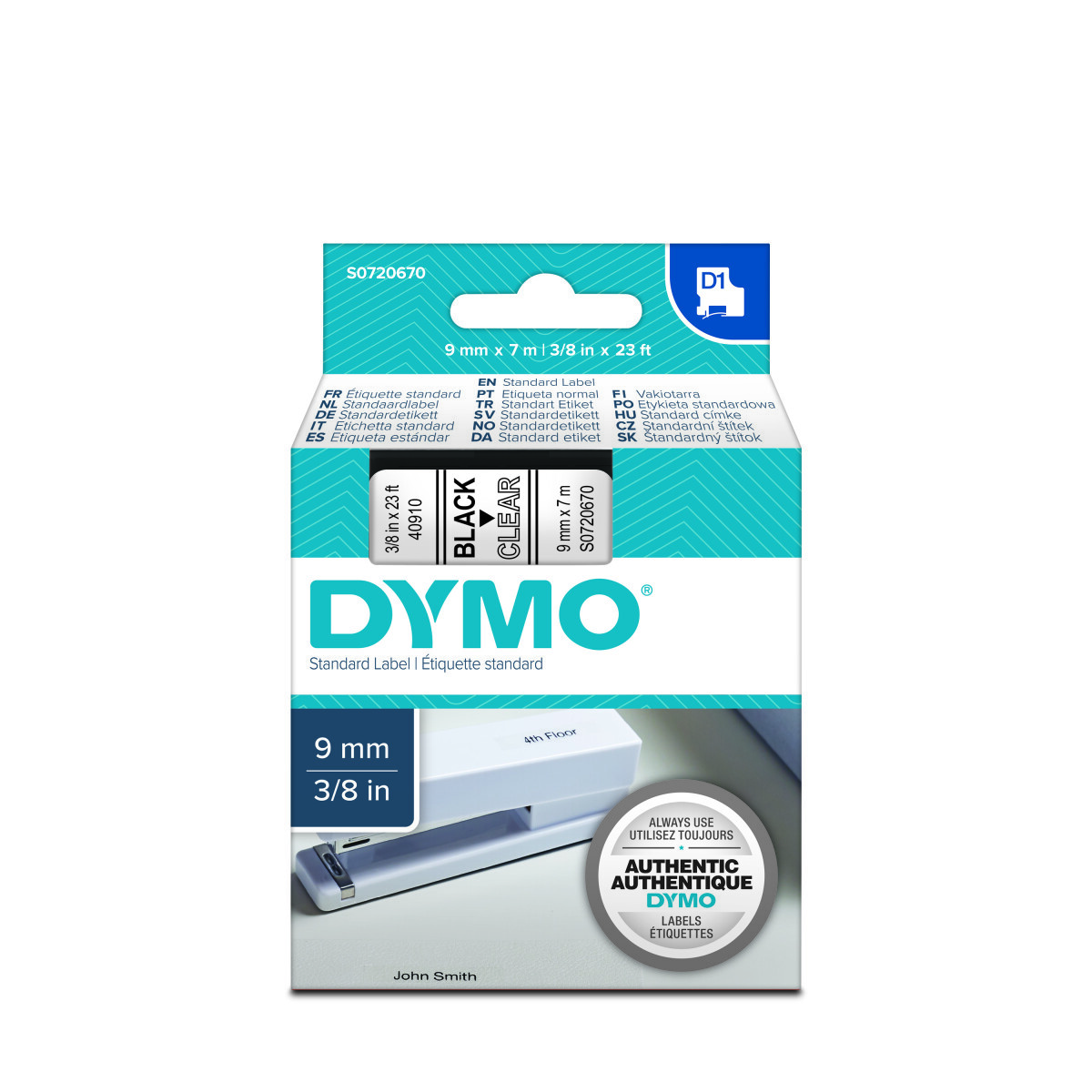 Картридж D1 DYMO 9 мм х 7 м прозорий пластик/чорний шрифт 40910/S0720670