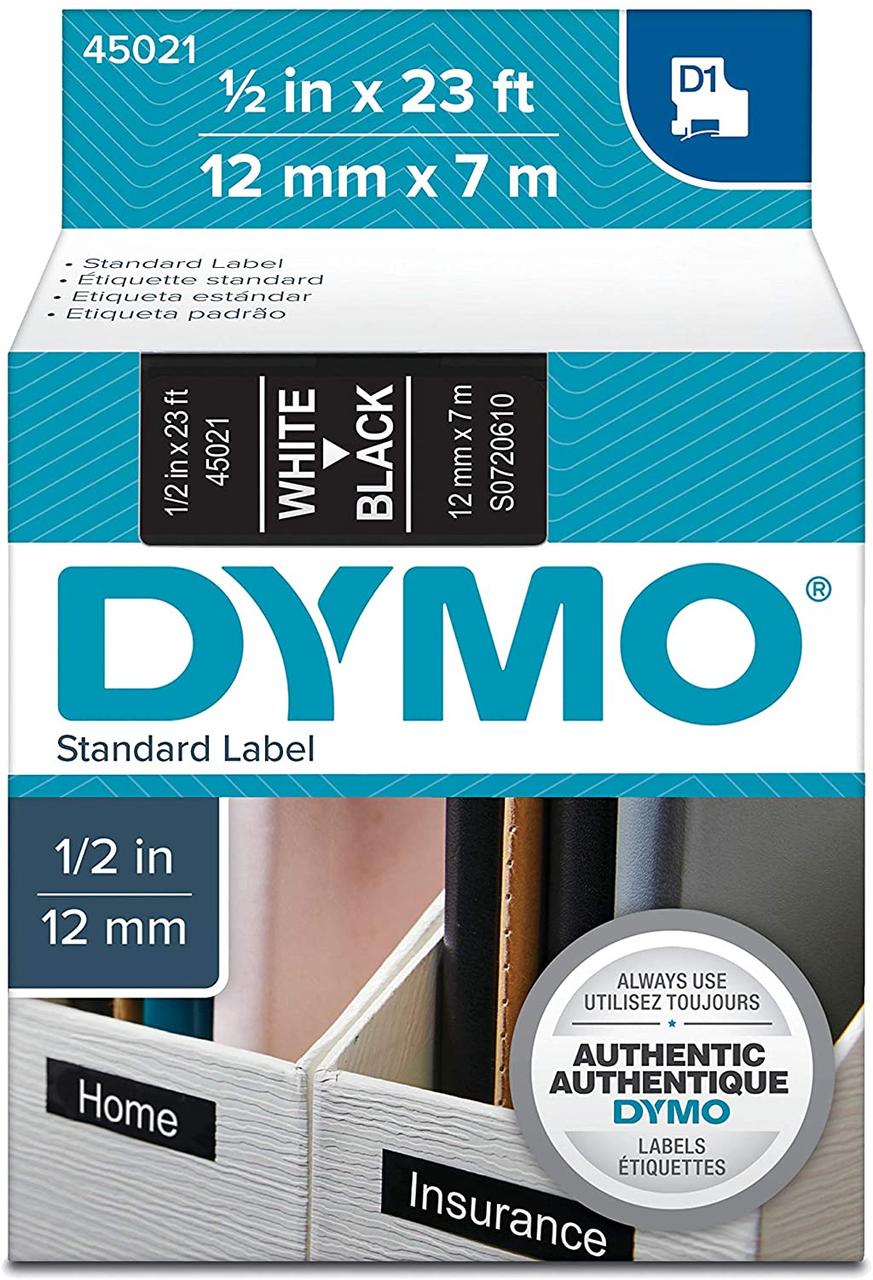 Картридж D1 DYMO 12 мм х 7м чорний пластик/білий шрифт 45021/S0720610