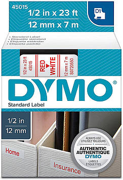 Картридж D1 DYMO 12 мм х 7 м білий пластик/червоний шрифт 45015/S0720550