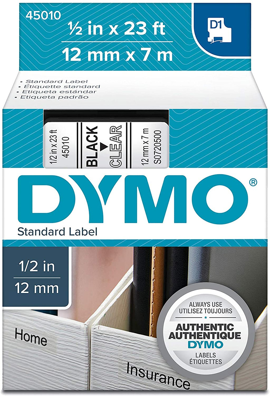 Картридж D1 DYMO 12 мм х 7 м прозорий пластик/чорний шрифт 45010/S0720500