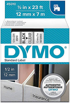 Картридж D1 DYMO 12 мм х 7 м прозорий пластик/чорний шрифт 45010/S0720500