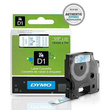 Картридж D1 DYMO 12 мм х 7 м прозорий пластик/блакитний шрифт 45011/S0720510