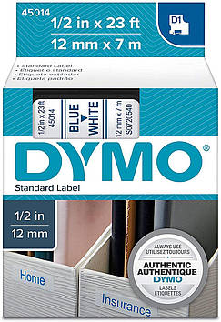 Картридж D1 DYMO 12 мм х 7 м білий пластик/блакитний шрифт 45014/S0720540