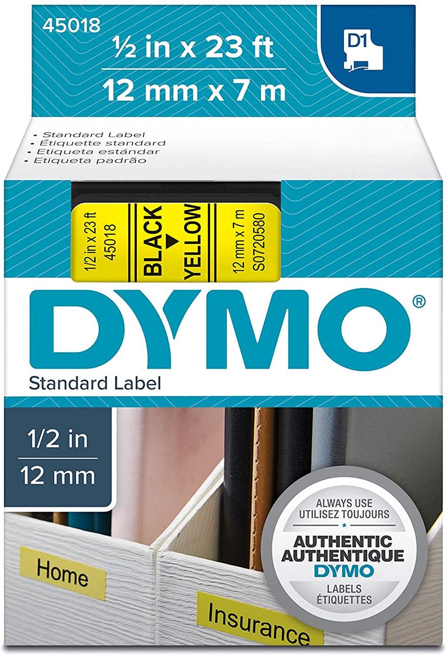 Картридж D1 DYMO 12 мм х 7 м жовтий пластик/чорний шрифт 45018/S0720580, фото 1
