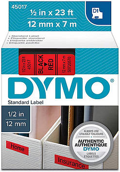 Картридж D1 DYMO 12 мм х 7м червоний пластик/чорний шрифт 45017/S0720570