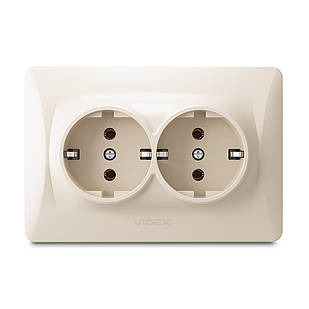 VIDEX BINERA Розетка подвійна із заземленням кремова
