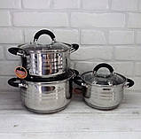 Набір кухонного посуду з неіржавкої сталі 6 предметів Edenberg EB-2411 Набір каструль для всіх різновидів плит, фото 2