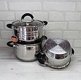 Набір кухонного посуду з неіржавкої сталі 6 предметів Edenberg EB-2411 Набір каструль для всіх різновидів плит, фото 6