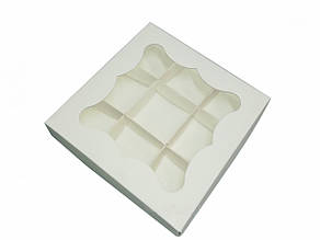 Коробка на 9 цукерок з віконцем Біла 200*200*30 (3шт)