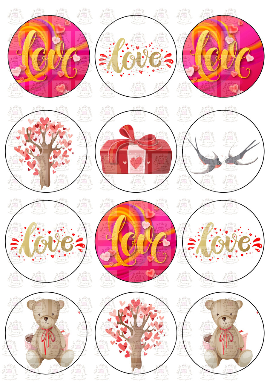 Вафельна картинка на капкейкі Любов (101160)