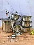 Набір кухонного посуду із нержавіючої сталі 12 предметів Edenberg EB-4020 Набір каструль для індукційної плити, фото 3