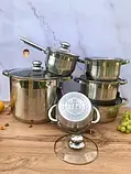 Набір кухонного посуду із нержавіючої сталі 12 предметів Edenberg EB-4020 Набір каструль для індукційної плити, фото 2