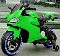 Детский Мотоцикл HONDA на аккумуляторе зеленый (разные цвета), кож. сидение, свет/звук,колеса EVA, M 4104ELS-5