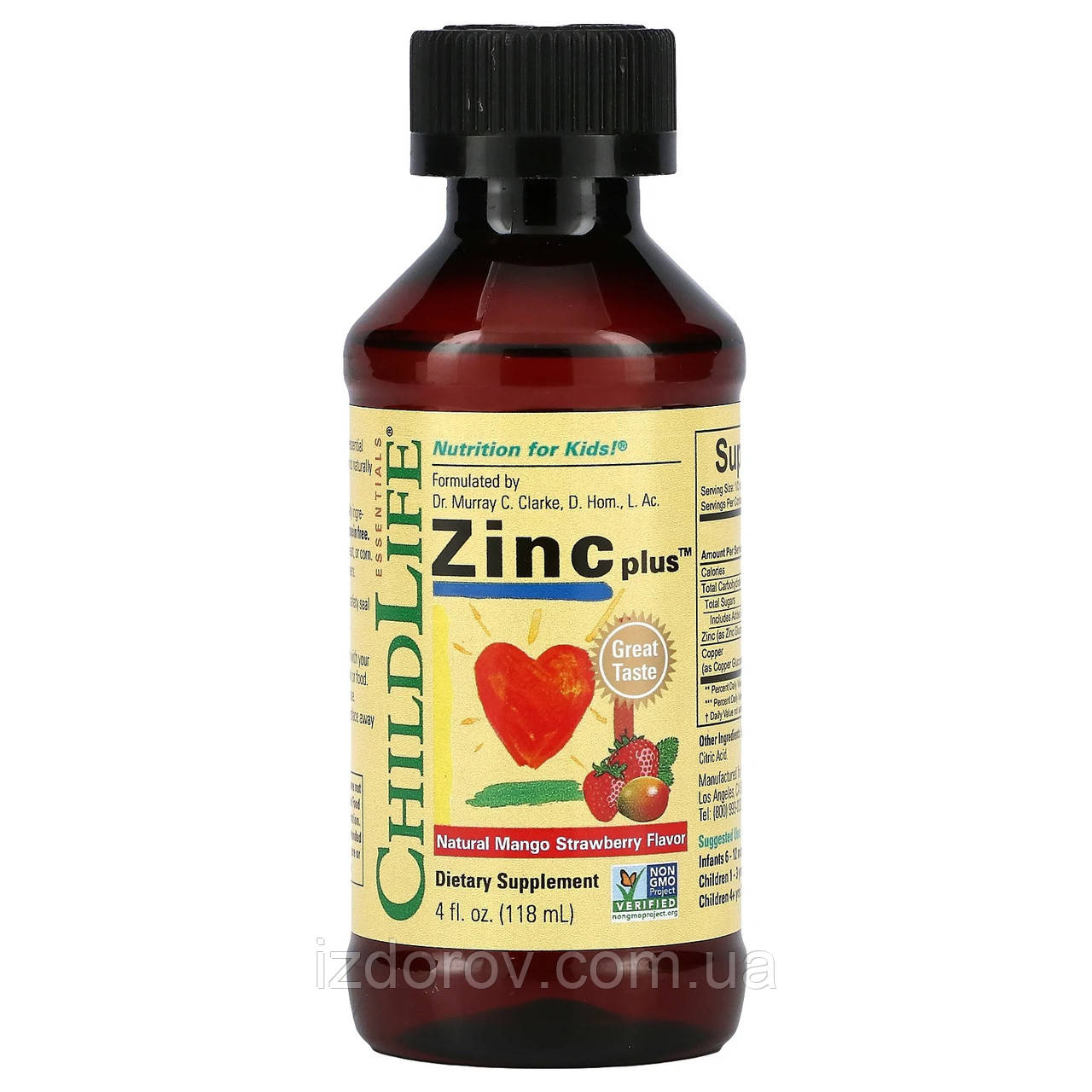 Рідкий Цинк для дітей з 6 місяців ChildLife Essentials Zinc Plus натуральний смак манго та полуниці 118 мл