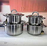 Набір кухонного посуду з неіржавкої сталі 8 предметів Edenberg EB-4003 Набір каструль для індукційної плити, фото 4