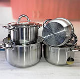 Набір кухонного посуду з неіржавкої сталі 8 предметів Edenberg EB-4003 Набір каструль для індукційної плити, фото 6