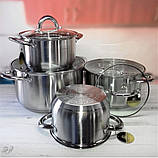 Набір кухонного посуду з неіржавкої сталі 8 предметів Edenberg EB-4003 Набір каструль для індукційної плити, фото 10