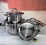 Набір кухонного посуду з неіржавкої сталі 8 предметів Edenberg EB-4003 Набір каструль для індукційної плити, фото 7