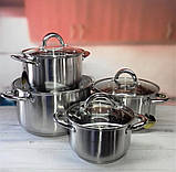 Набір кухонного посуду з неіржавкої сталі 8 предметів Edenberg EB-4003 Набір каструль для індукційної плити, фото 2