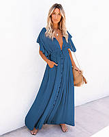 Пляжное платье туника длинная свободного кроя цвет синий