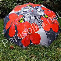 Зонт женский серый с красным цветком арт 791-2