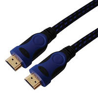 Кабель HDMI-HDMI 19PM/M 5m, v1.4a (3D), HQ-Tech HDM-040-050, оплетка Blue&Black, медь