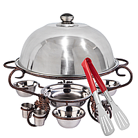 Садж 36 см, з Щипцями, Чарками та Соусницями, Кований "Виноградна лоза" для Подачі М'яса, Овочів, Шашлика