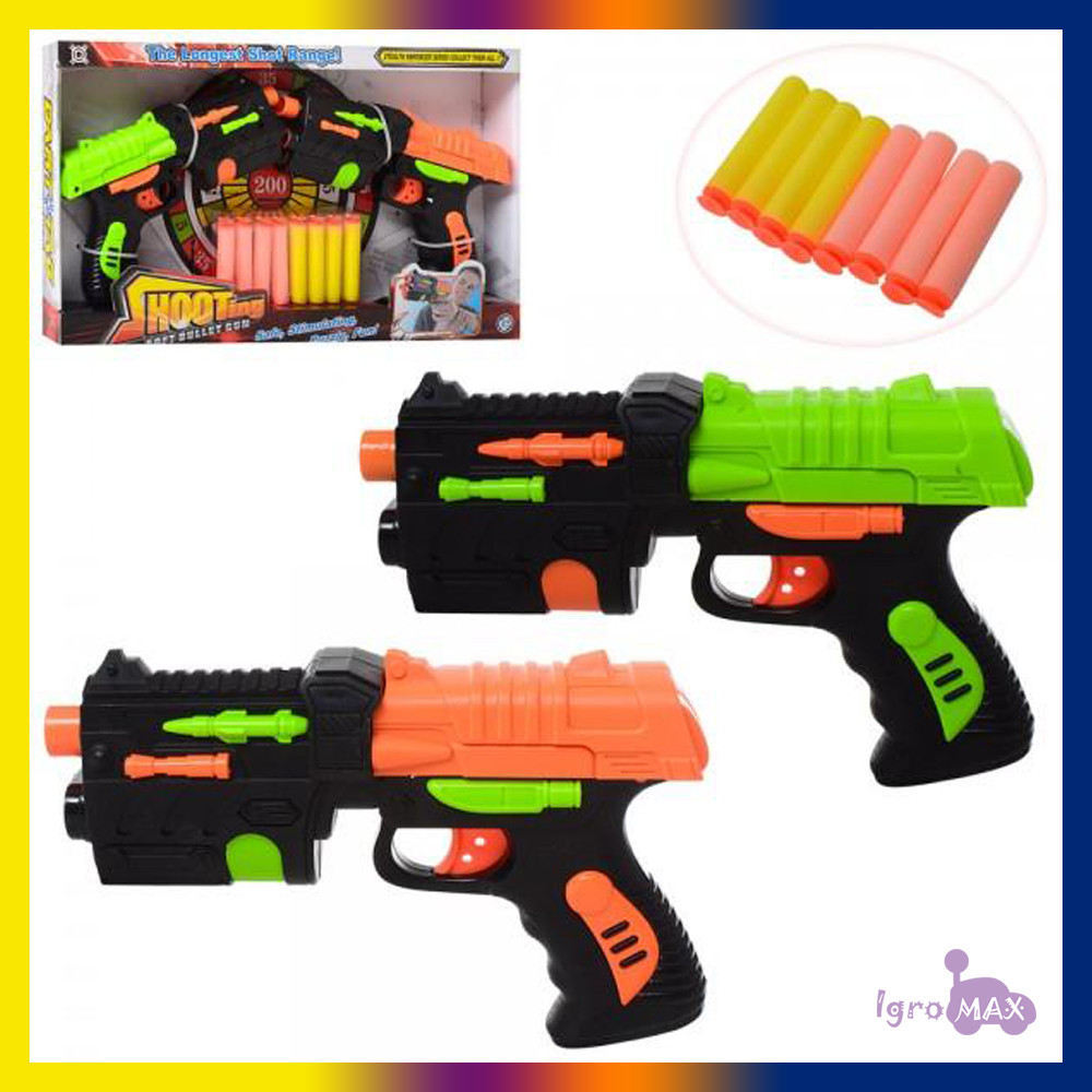 Дитячий набір зброї 2 пістолети з м'якими кулями на присосках і мішенню H1100A-3, іграшковий автомат бластер