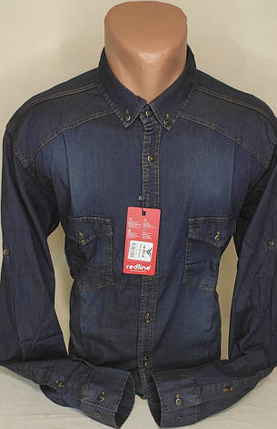 Чоловіча сорочка джинсова синя Red Lain vd-0017 приталені стрейч Туреччина трансформер, фото 2