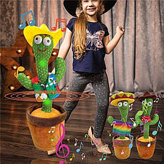 Музична іграшка, що танцює, Dancing Cactus повторює звуки навколо, кактус біля вазони 32, фото 3