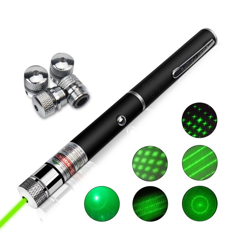 Лазерная указка Green Laser Pointer + 5 насадок | Зеленый лазер в виде ручки - фото 1 - id-p1357384993